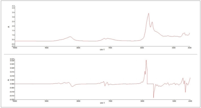 图 3、AV 模型中原始（上部）和预处理（底部）油炸棕榈油的近红外光谱图示例.png